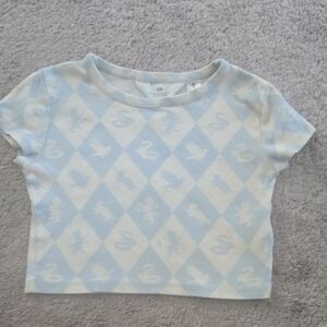 H&M Light Blue & White Kids Short Sleeve Argyle Tee